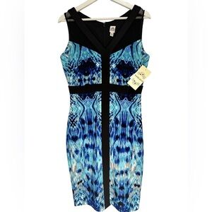 NEW Sangria Blue and Black Patterned Dress, Size 10